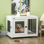 Dog Cage with Table Top, Cushion, 2 Doors, White+Black