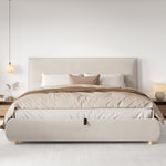 Upholstered Double Bed with Hydraulic Storage and Slatted Base, 180x200cm, Cream Velvet