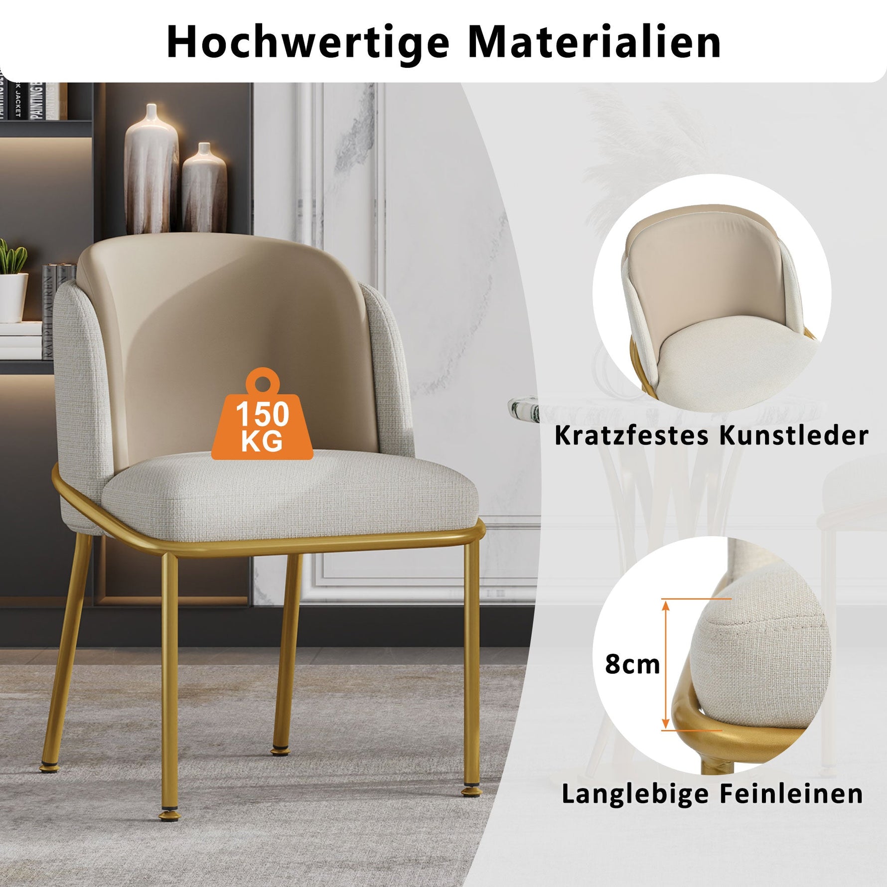 Chairs 4 Modern Angled Legs Adjustable Feet (Beige)