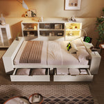Storage Bed 140x200cm with Drawers, Double Doors and USB/USB-C Ports, White Wood
