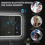 Bathroom Mirror 70x90cm LED Anti-Fog Clock Bluetooth, Silver
