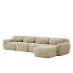 4-Seater L-Shaped Sofa Modular Chaise Plush Fabric - Light Khaki
