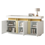 Sideboard Display, 3-Door Dining Room Cabinet with Adjustable Dividers, Modern White