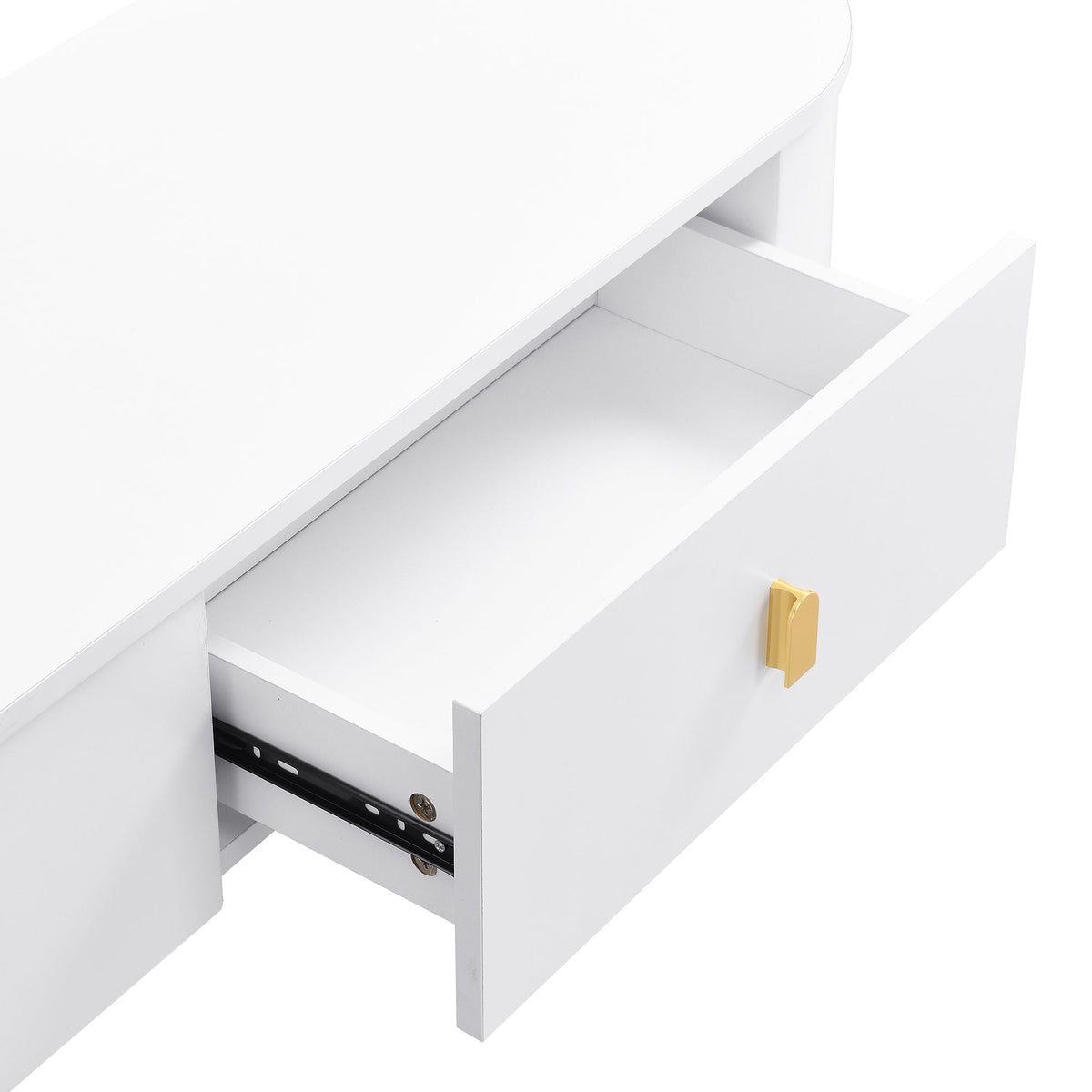 TV Cabinet Coffee Table Set, Luxury Living Room Combination with Drawers, Rounded Corners, White and Gold