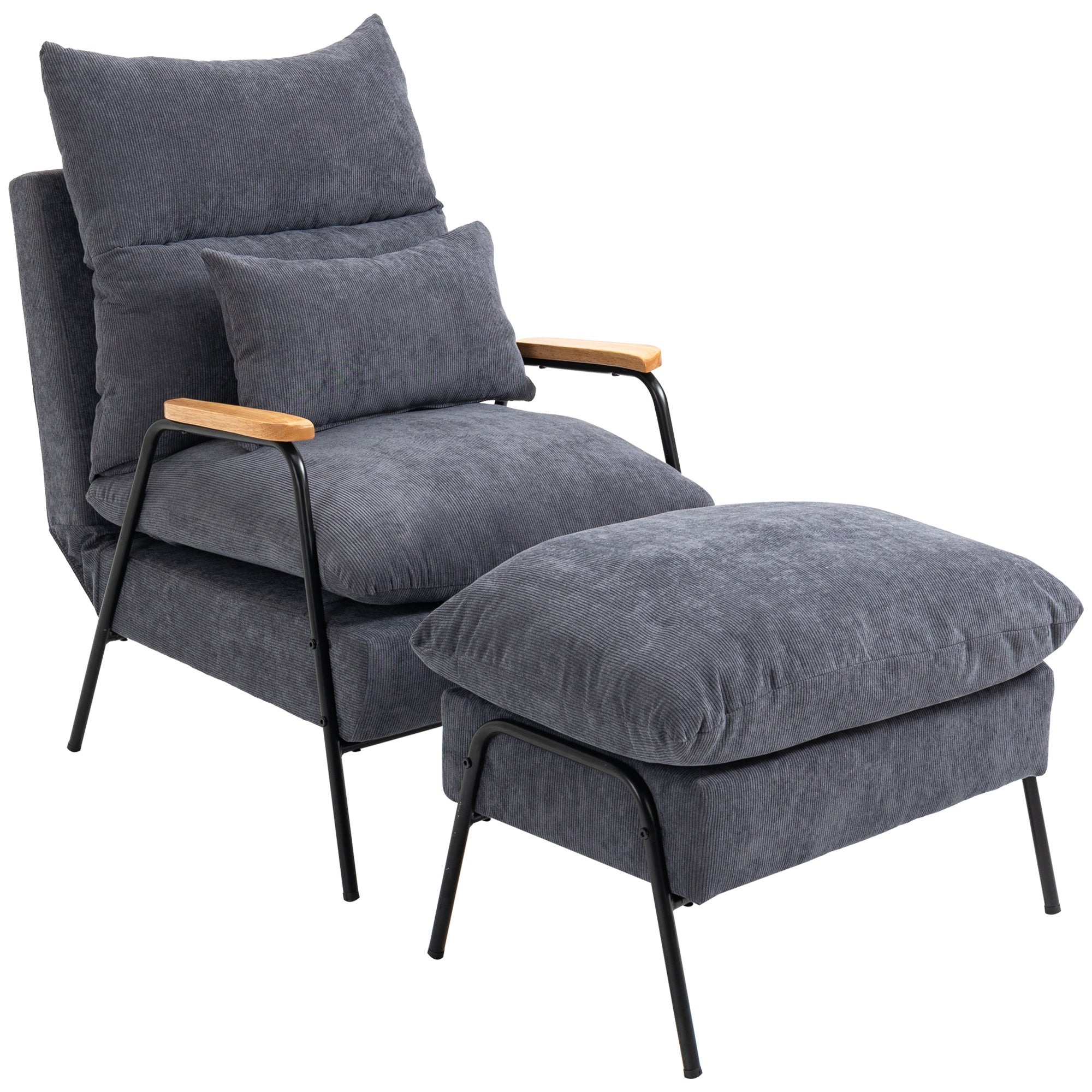 Recliner Wingback Chair with Footstool, Reclining Upholstered TV Chair, Gray