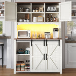 Tall Kitchen Sideboards with Sliding Doors and LED Lighting, Black and White