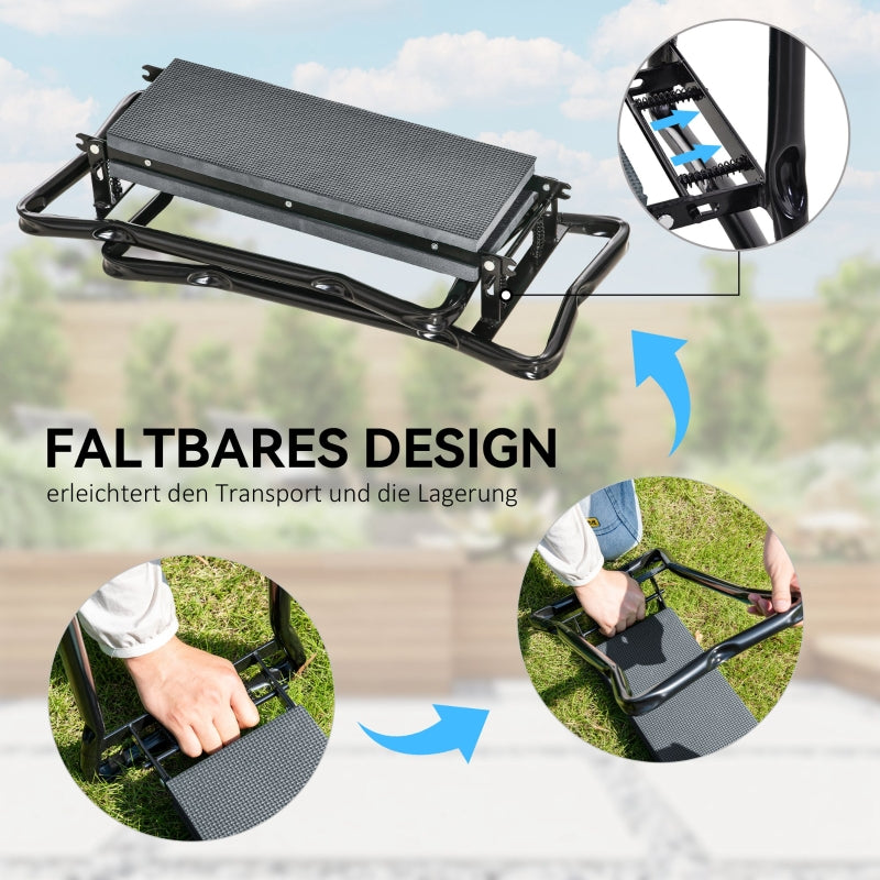 Folding Garden Kneeling Bench Knee Cushion Tool Pockets 150kg - Grey