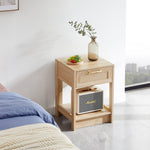 Rattan Side Table with Drawer H55xW40xD40cm Natural Wood Look