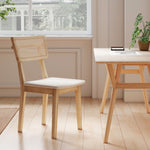 Dining Chair, Rattan Backrest, Faux Leather Seat, Rubber Wood, Natural Wood