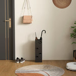 Umbrella Stand, 4 Hooks, Water Catcher, Steel Black