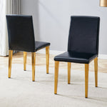 Minimalist Dining Chairs Set of 2 with Gold Metal Legs, Black PU Leather