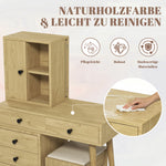 Modern Dressing Table with Retractable Mirror & Stool, Natural Wood