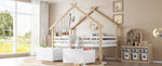Children's Mid-Sleeper House Bed with Stairs, Storage Lockers, 90x200cm, Pine+MDF White/Natural