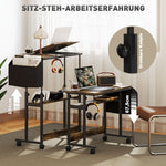 Height-Adjustable Desk, 92 x 40 cm, Tilting, Storage, Rustic Brown Steel