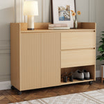 Shoe Cabinet, Movable with Adjustable Shelves, Soft-Closing Hinge, Natural MDF
