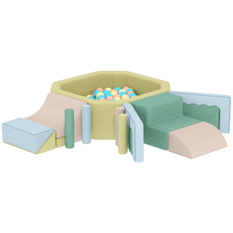 Soft Building Block Set with Ball Pit and 200 Plastic Balls, Indoor Foam, Colorful