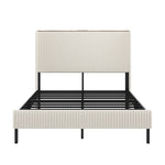 Bed Frame 160x200 Upholstered Platform Wing Edge Design Metal Slats Fabric