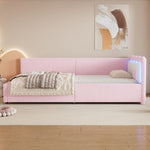 Daybed Sofa Bed with LED Ambient Light and Slatted Base, Pink Imitation Fleece