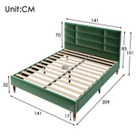 Upholstered Bed, Double with Slatted Frame, 140x200cm, Dark Green Velvet