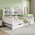 Extendable Sofa Bed 90x200cm with Pull-Out Bed & Storage, White Wood