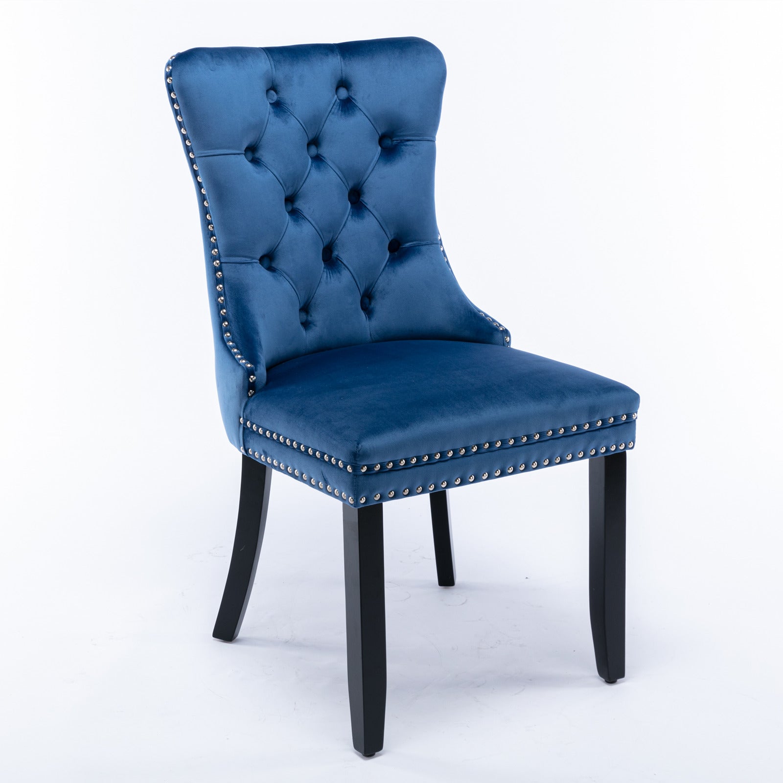 Nikki Collection Tufted Velvet Upholstered Dining Chair Nailhead Trim 2-Pcs Set - Blue