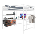Loft Bed 140x200cm LED Desk USB/Power 3 Drawers Stairs - White