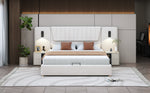 Upholstered Bed, 180*200cm, Extra-Long Backrest, Reading Lamp, USB Port, Hydraulic Storage, Beige Velvet