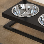 Feeding Station, Raised Bowls, Stainless Steel, Black + Silver