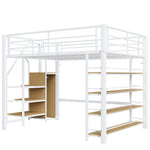 Loft Bed 140x200 with Safety Stairs Storage Wardrobe - White
