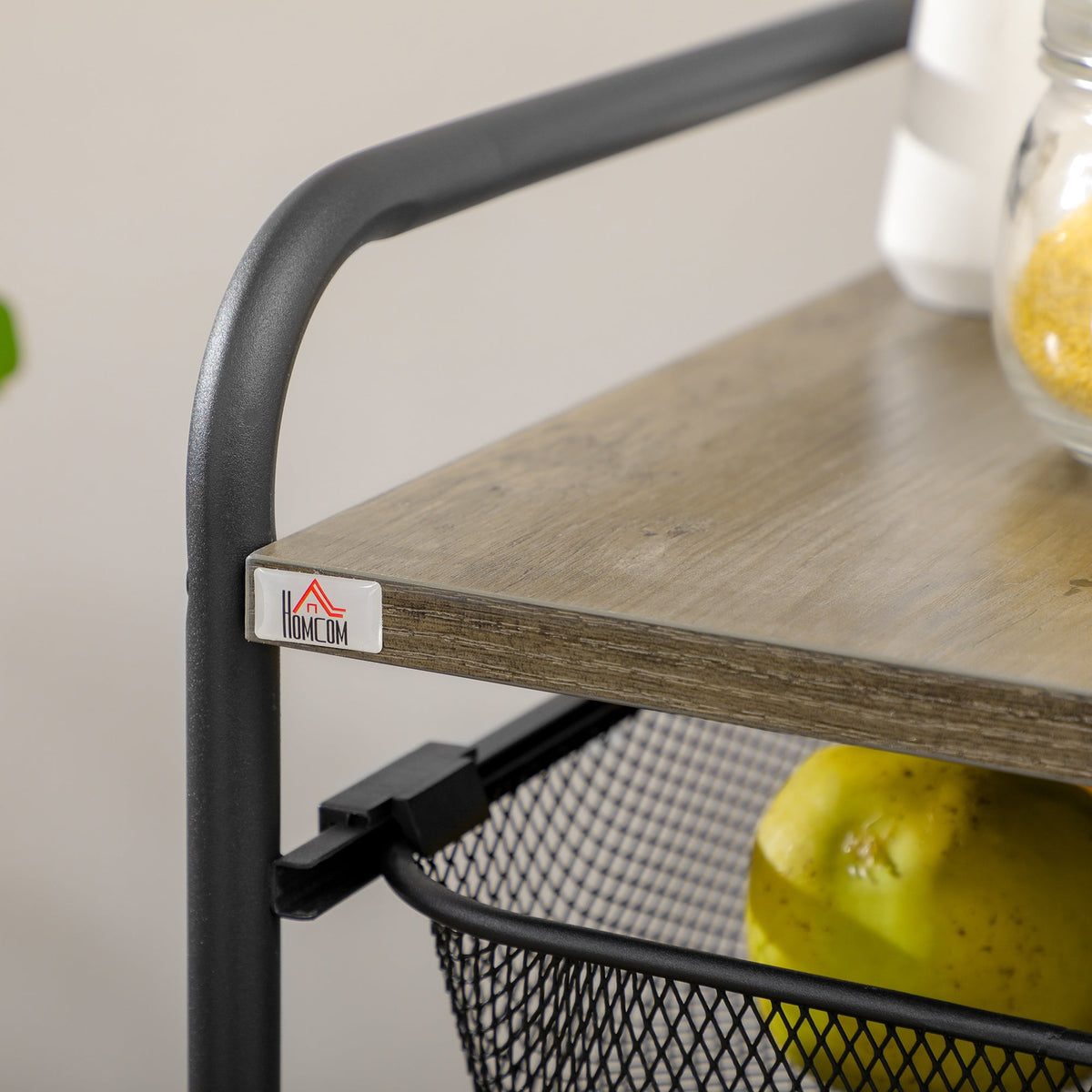 Kitchen Cart, 4 Baskets Storage Rack on Wheels, Steel Black