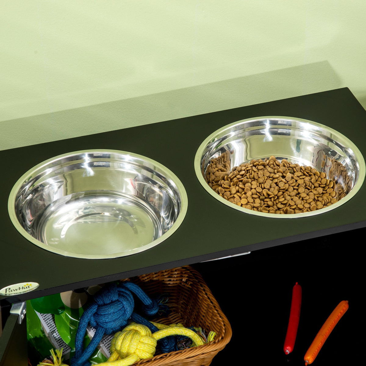 Dog Bowls, Elevated Feeding Station with 2 Stainless Steel Bowls, Black