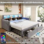 Extendable Upholstered Sofa Bed with LED Headboard, Storage and Charging Ports, Light Grey Velvet