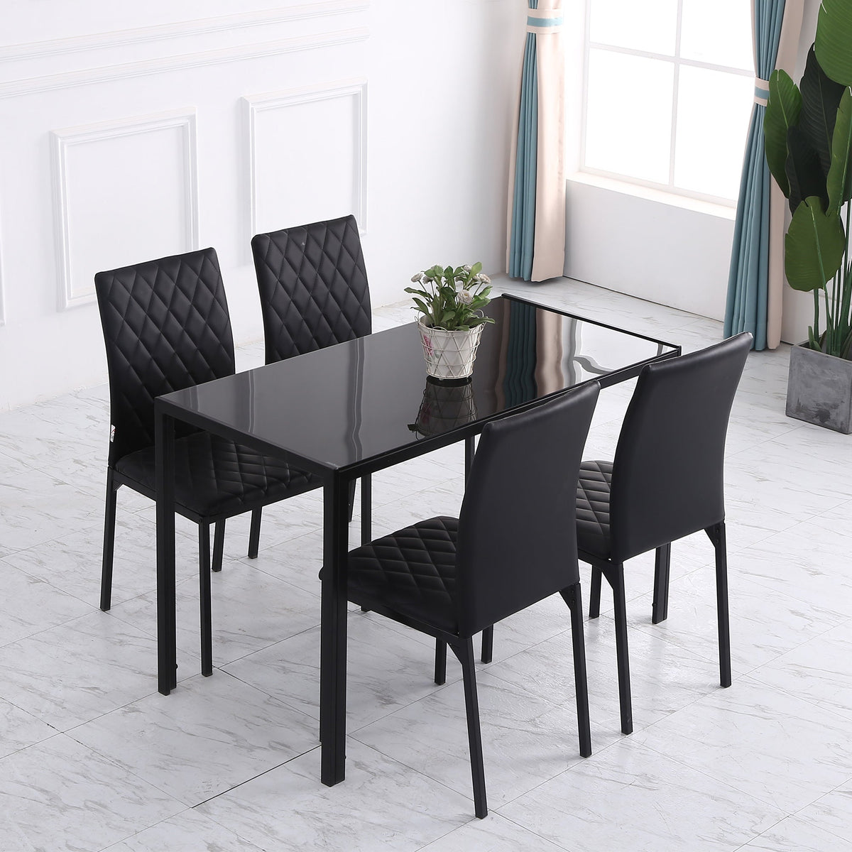 Dining Chairs, Set of 4 Upholstered Steel Legs, Black