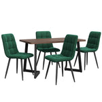 5-Piece Dining Set, Modern Kitchen Table & 4 Chairs, Walnut MDF & Dark Green Velvet