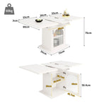 Dining Table, Telescopic Extendable with Storage Levels, White