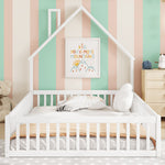 Children's Upholstered Bed 140x190cm Chimney Shape, White Pine Wood