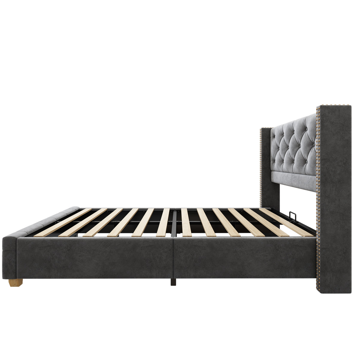 Upholstered Bed 90x200cm with Slatted Frame, Grey Velvet