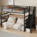 Loft Bed 90x200cm Storage Ladder Shelves Railing - Black