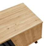 Coffee table with side table and drawer, versatile storage, wood and black design