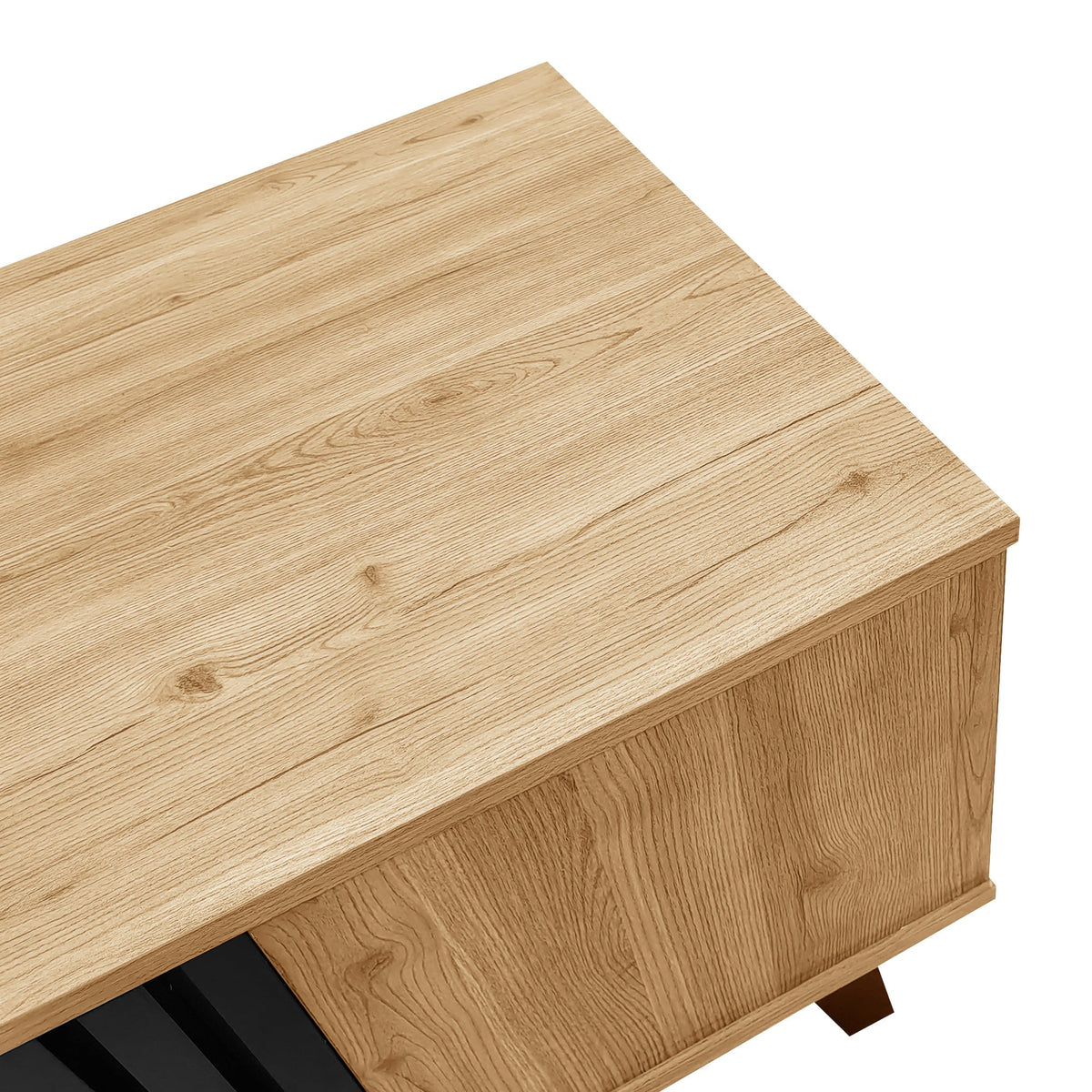 Coffee table with side table and drawer, versatile storage, wood and black design