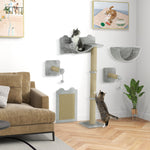 Cat Climbing Wall, 5-Piece, Hammock, Jumping Platform, Light Gray Polyester