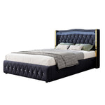 Upholstered Bed, 140x200cm LED Hydraulic Storage, Velvet Black