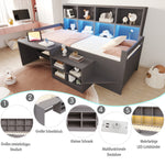 Children's Bed 90x200cm with Desk & LED Light, Solid Wood, Grey