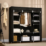 Fabric Wardrobe, Zippered 1 Clothes Rail 10 Shelves, Nonwoven Fabric