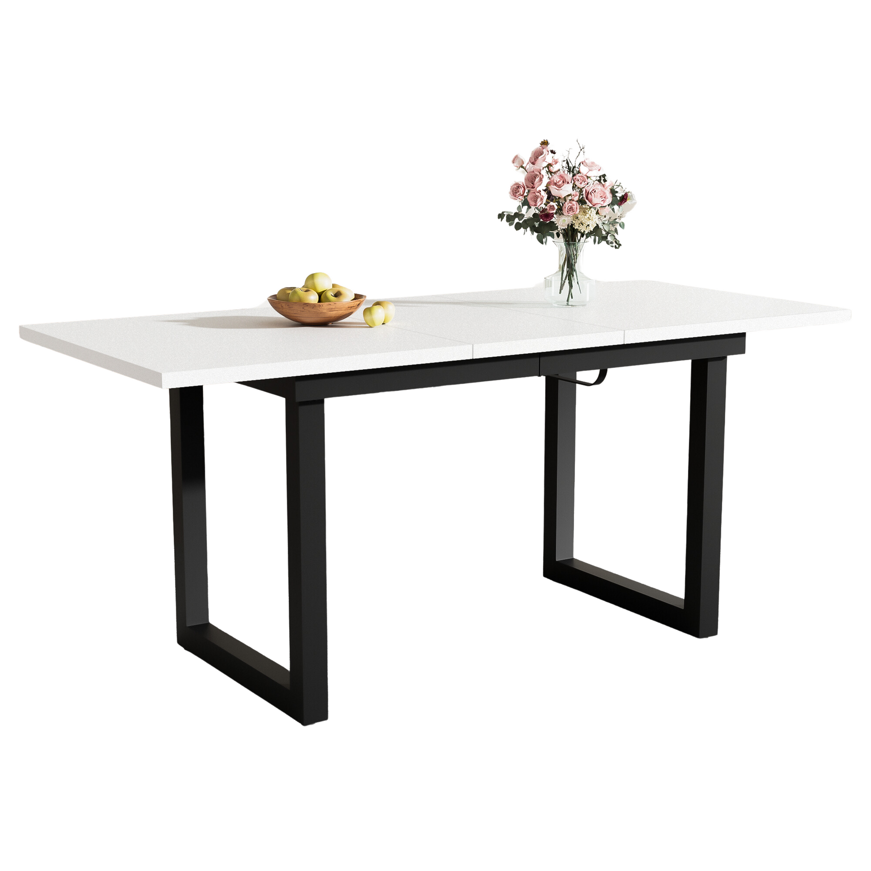Extendable Dining Table 140/180cm Rectangular Industrial Style MDF White/Black