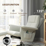 Recliner Chair, Swivel Massage with Footstool, Electric, Linen Look, Steel, Cream White