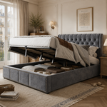 Daybed Sofa Bed 90x200cm with LED & Pull-Out Bed, Grey Linen
