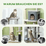 Cat Tree 132cm, Scratching Posts, Bed, House, Platforms, Grooming Brush, Light Grey