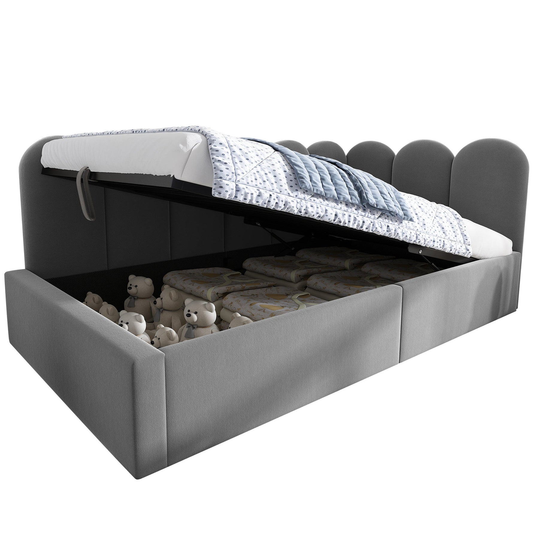 Daybed Sofa Bed 90x200cm Hydraulic Storage Metal Slatted Base, Velvet Grey