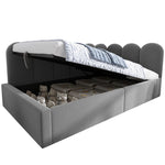 Upholstered Daybed 90x200cm with Hydraulic Storage and Metal Slatted Base, Grey Velvet